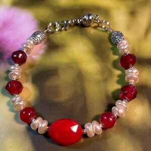 Red and Faux Pearl Bracelet